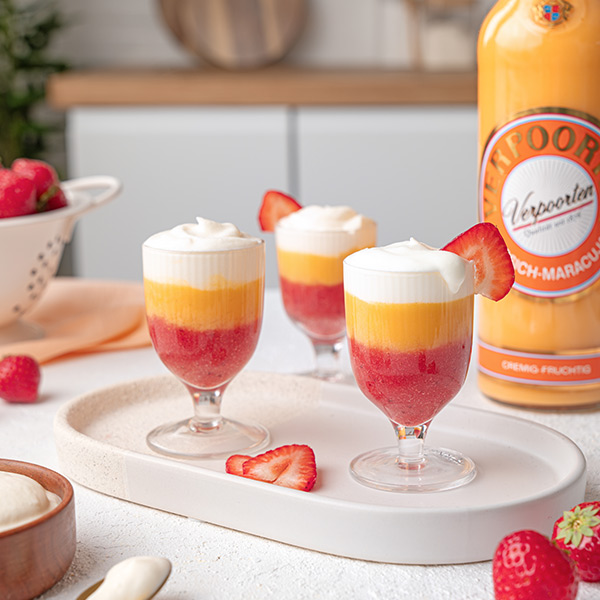 Strawberry-Shots mit Verpoorten Pfirsich-Maracuja Likör