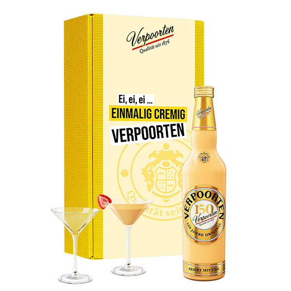 Geschenkverpackung 0,7 L Flasche VERPOORTEN ORIGINAL und 2 Cocktail Schalen