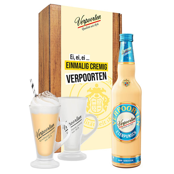 Geschenkset mit Eierpunsch: 0,7 L VERPOORTEN Eierpunsch 11 %vol, inkl. 2 Eierpunsch-Gläser