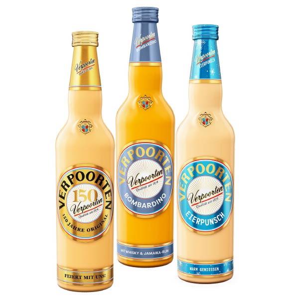 Likör-Set – 3 Sorten je 0,7 L: VERPOORTEN ORIGINAL (20 %vol), Bombardino (17 %vol), Eierpunsch (11 %vol)